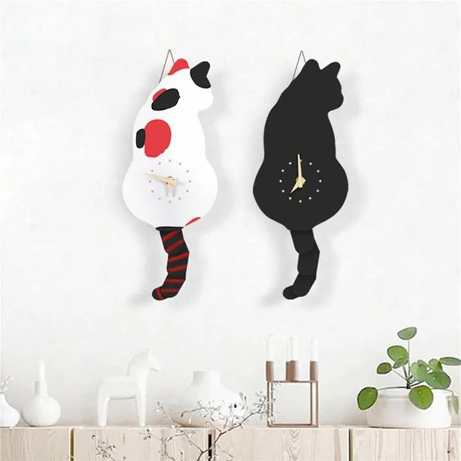 Wall Clocks Creative Clock Naughty Cat Wag Tail Quiet Swinging For Home Bedroom Living Room Decoration211N275z