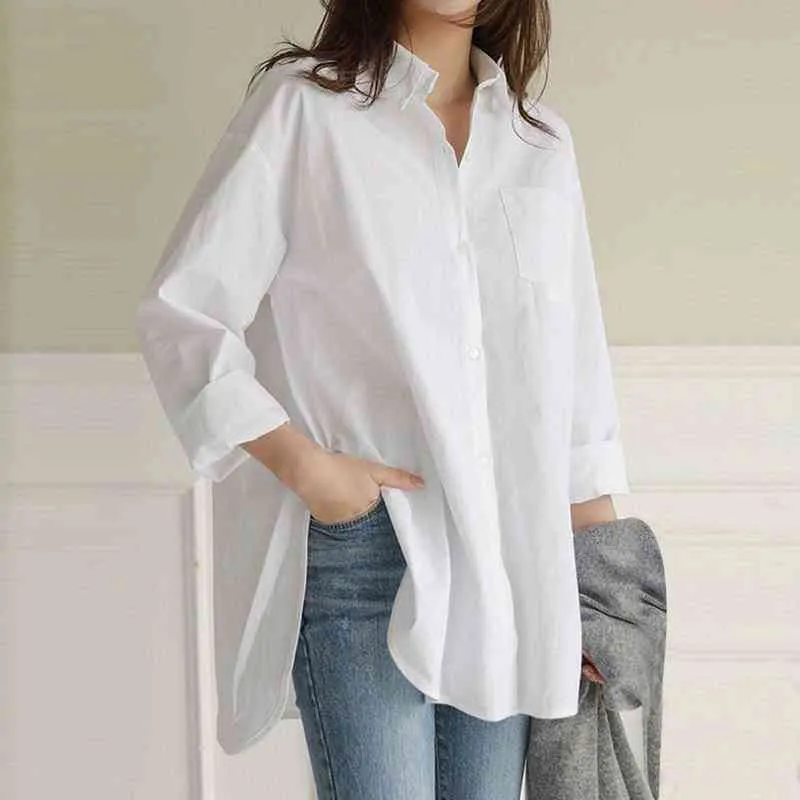 S-3XL blusas mujer Women's Shirts And Blouses Black White Turn Down Collar Blouse Casual Button Long Sleeve Top OL Style Shirt L220705