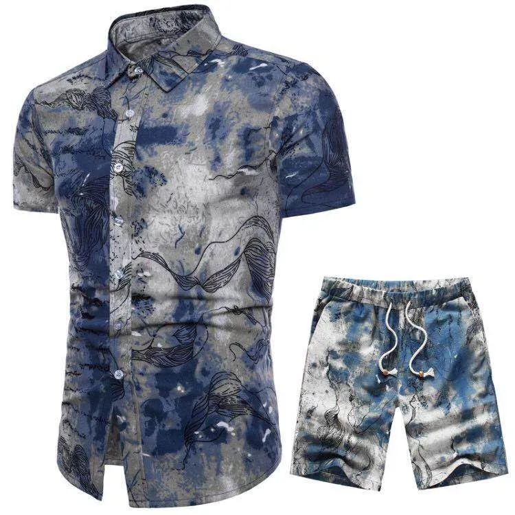 Männer Trainingsanzüge Hawaii Männer Sommer Casual Set Baumwolle und Leinen Herren Kleidung 2022 Plus Größe Kurzarm Hemd Shorts zwei-stück Anzug M