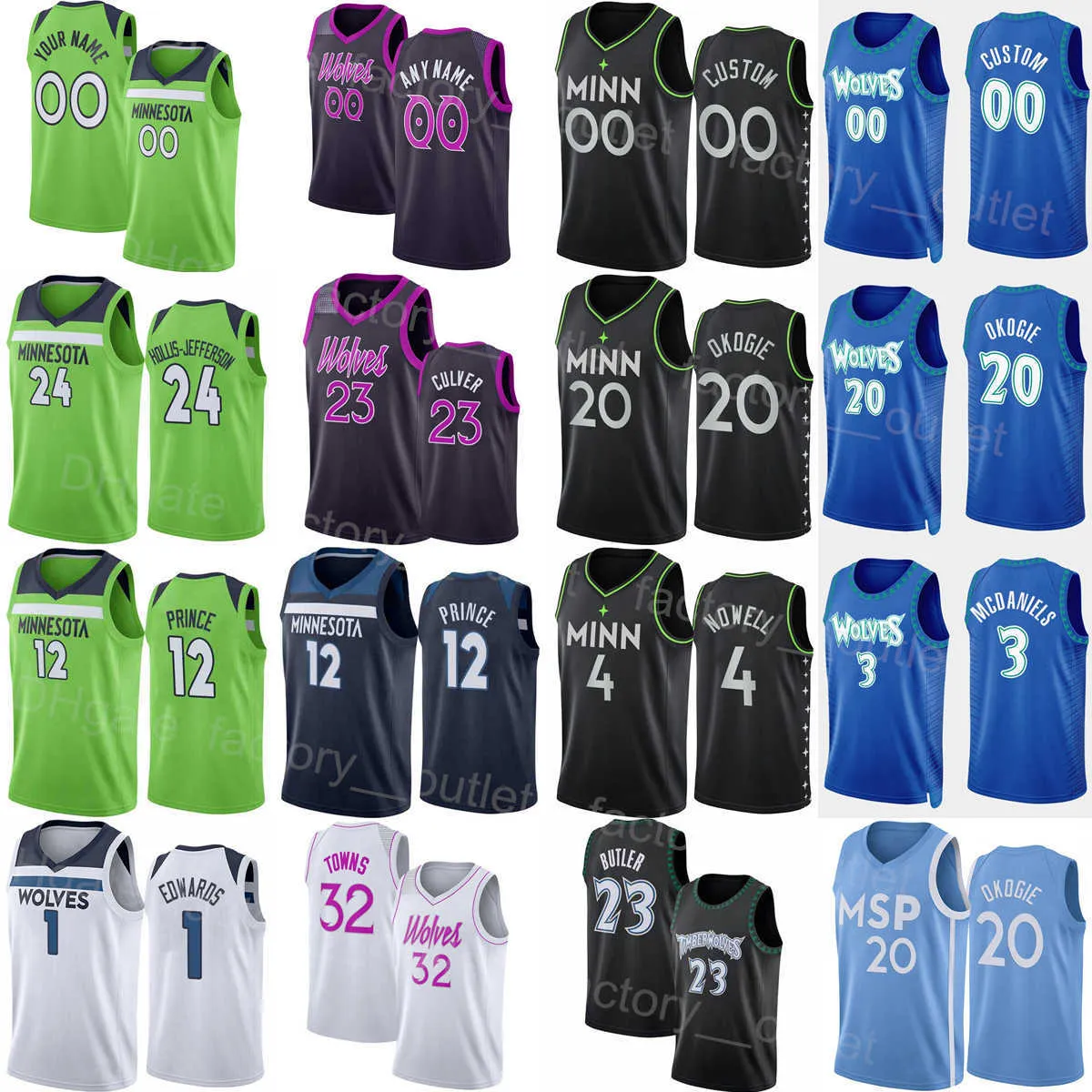 Écran Imprimé Basketball Taurean Prince Jersey 12 Josh Okogie 20 Jake Layman 10 Jaden McDaniels 3 Jaylen Nowell 4 Jarred Vanderbilt 8 Color de l'équipe Numéro de nom personnalisé