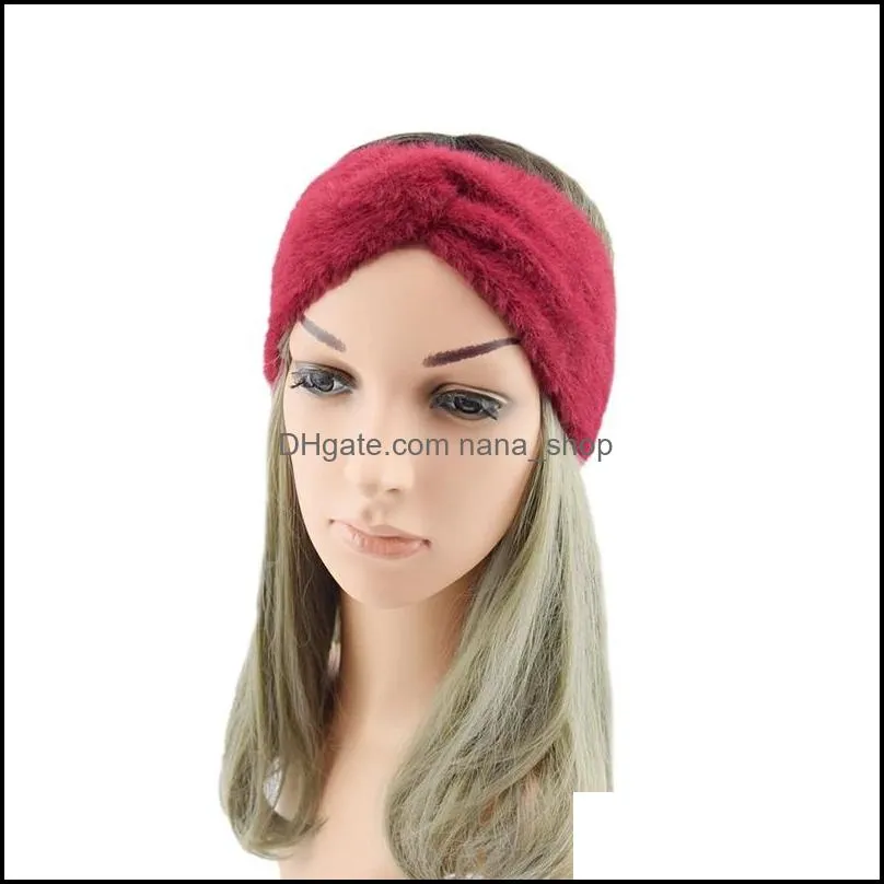 2020 Women Headband Cross Top Knot Elastic Hairbands Solid Color Warm Fleece Hairband Twisted Headwrap Hair accessories