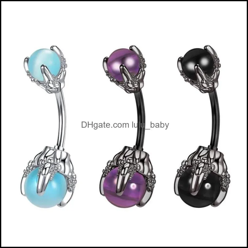 Body Arts Tattoos Art Health Beauty Claw Belly Button Rings 14g Surgical Steel Navel Piercing Jewelry Skl Hand Holding Dhdtk