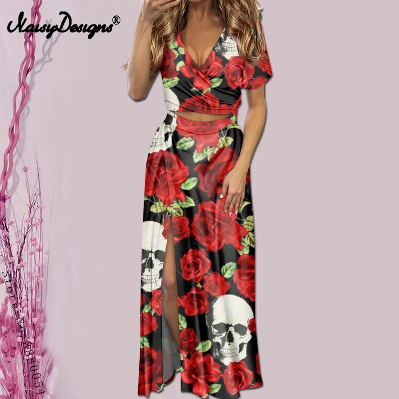 NoisyDesigns Skull Pattern Flower Prints Women Dress Long Elegant Party Prom Size 4XL Ladies Maxi Casual Drop 220627