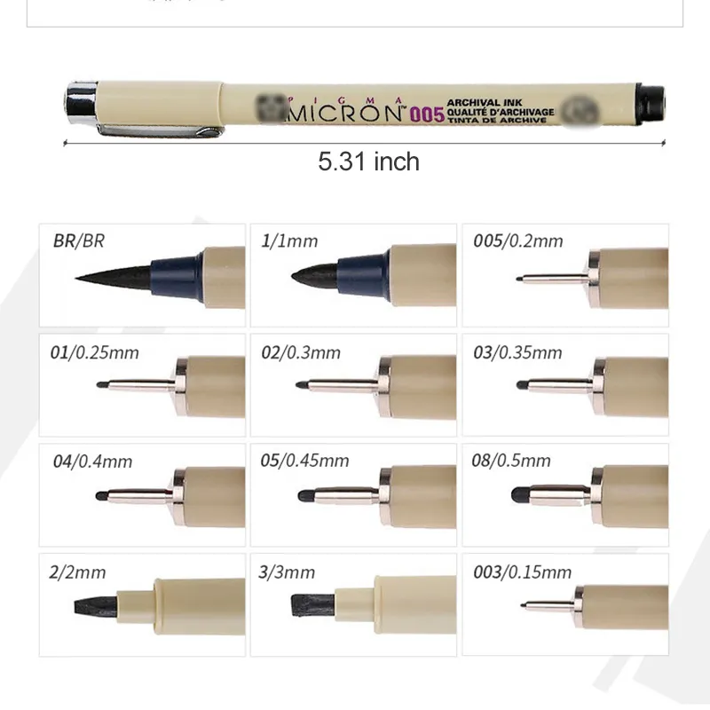 Penna a siringa Sakura Pennarelli Micron Pennello da scrittura Punta diversa Fineliner nero Penne per schizzi Scuola per ufficio Strumenti stazionari WH0239