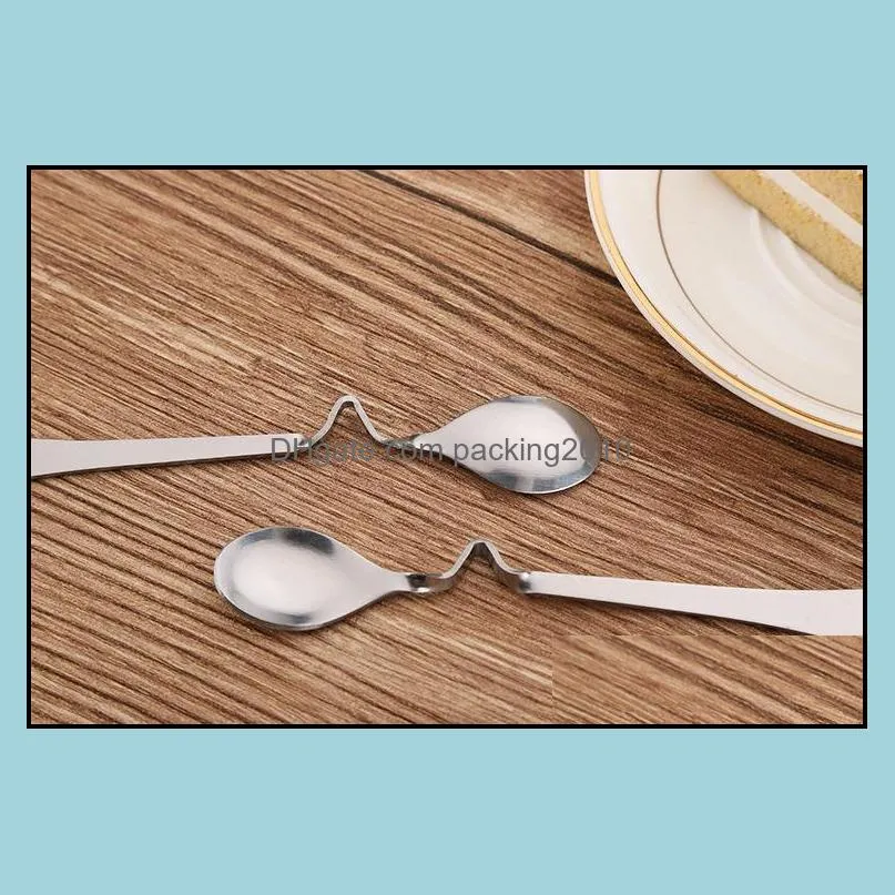 stainless steel twisted handle curved tea coffee drink condiment spoon teaspoon v handled honey jam scoop sn175