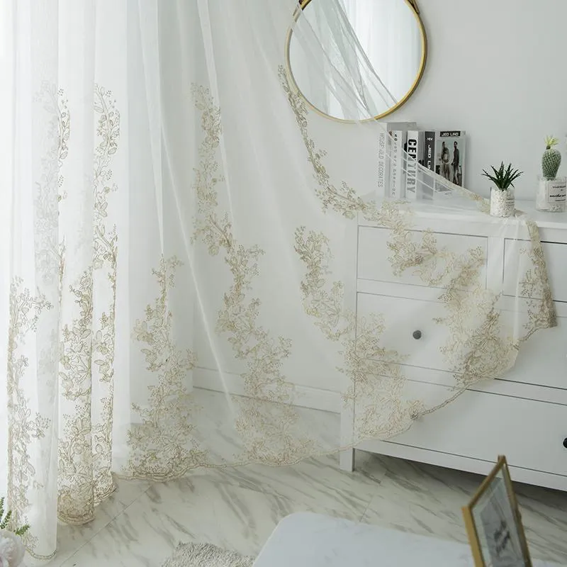 Rideaux Rideaux Brodés De Luxe Tulle Rideaux Pour Salon Chambre Floral Voile Sheer Fenêtre Écran Cuisine Stores DrapésCurtain