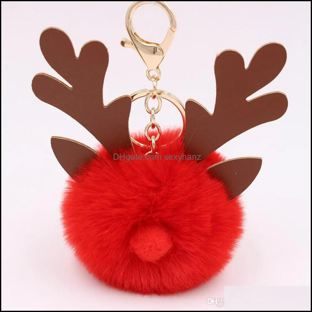 New Plush Pompom Elk Key Ring Hanging Christmas Handbag Ornament For Car Handbag Keyrings Xmas Keychain Pendant Bag Decoration