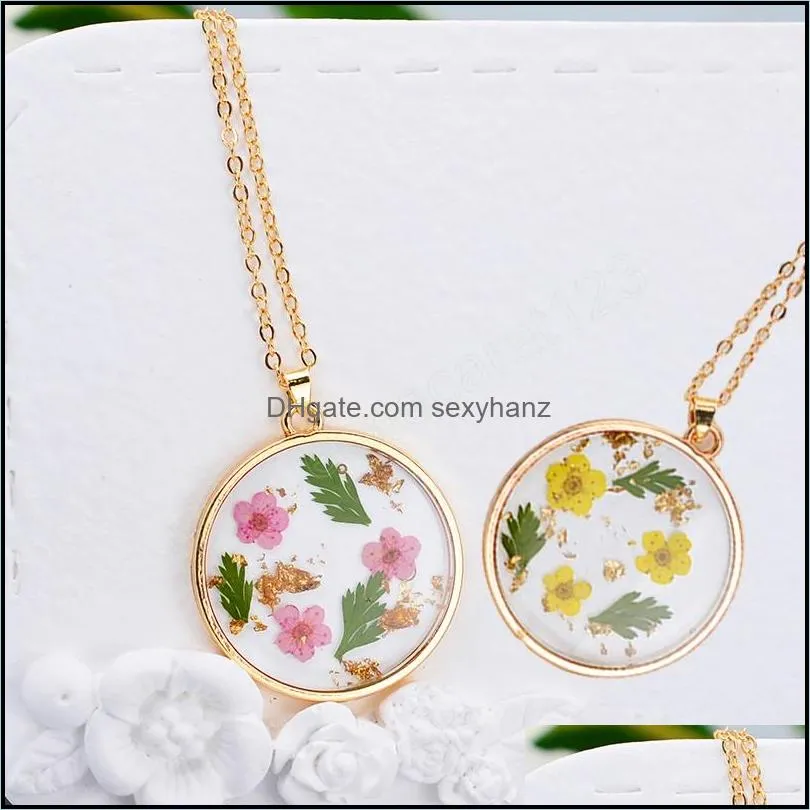 creative transparent resin round pendant necklaces colorful dried flower geometric necklaces for women girls party jewelry gift