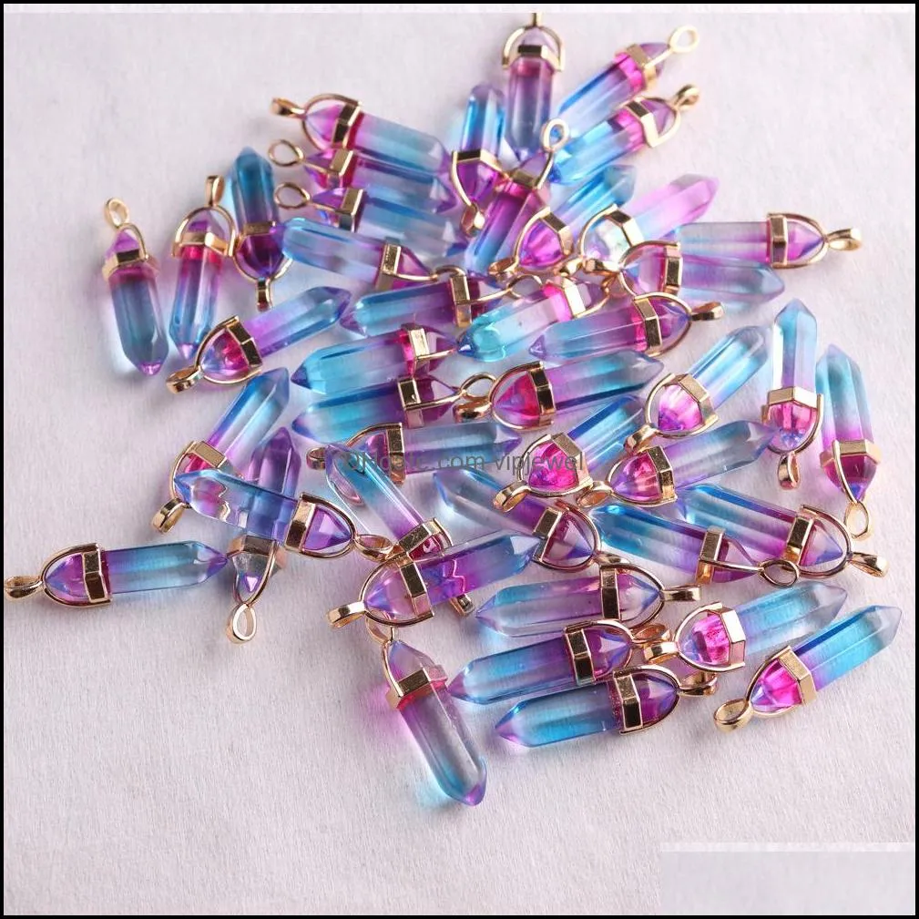 colored glass crystal bullet hexagon healing crystal pendants charms for diy earrings necklace jewelry making