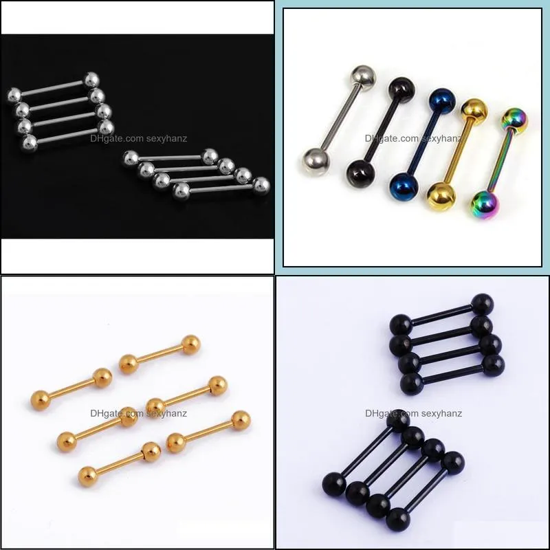 316L Stainless Steel Tongue Rings Piercing for Women Barbell Shiny Metal Ball Piercings Bar Cute