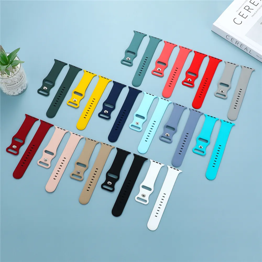 Для Apple Watch Bands Силиконовые ремешки Smart Wwatch 7 6 5 4 3 2 1 SE с металлической кнопкой с двойной пряжкой, совместимой с iWatch 41/38/40 мм 45/44/42 мм