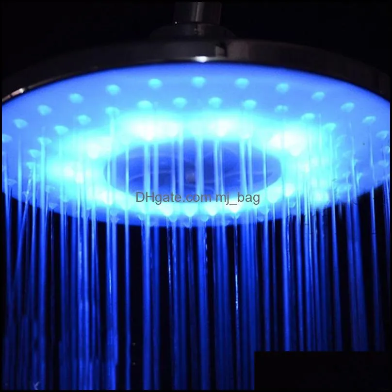 8 inch rgb 7 colors led faucet light shower head round automatic changing water saving rain high pressure bathroom rainfall shower