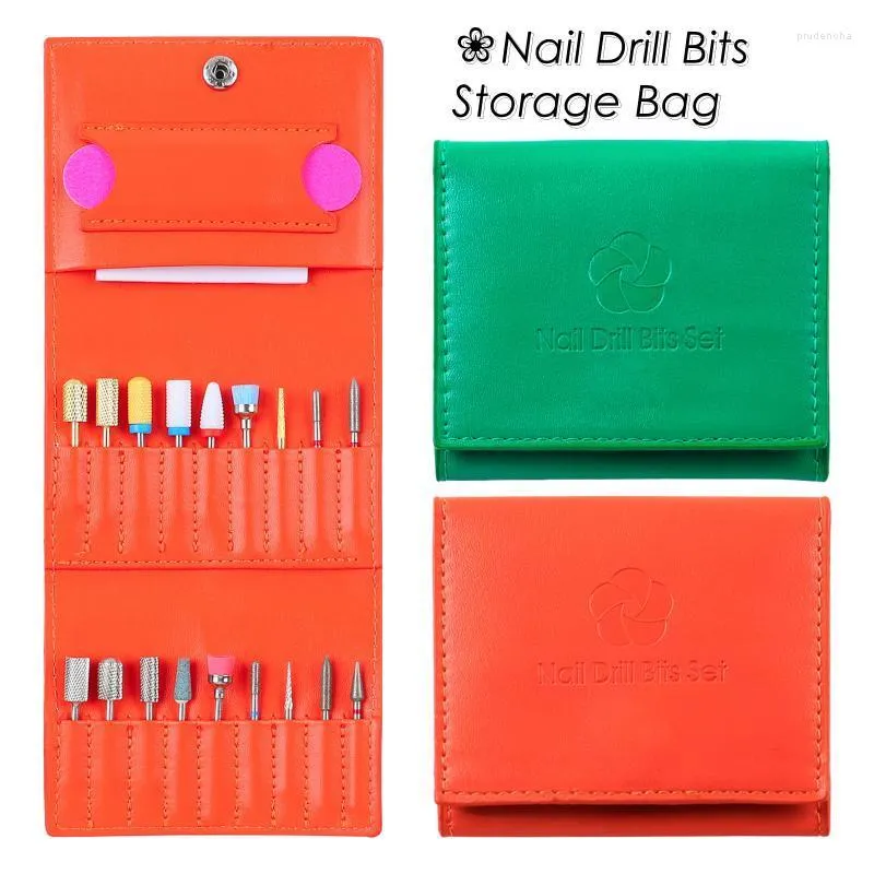 Nail Art Ausrüstung Bohrer Bits Falten Aufbewahrungstasche 18 Löcher Tragbare Fräser Schleifkopf Display Grün Orange Farbe Prud22