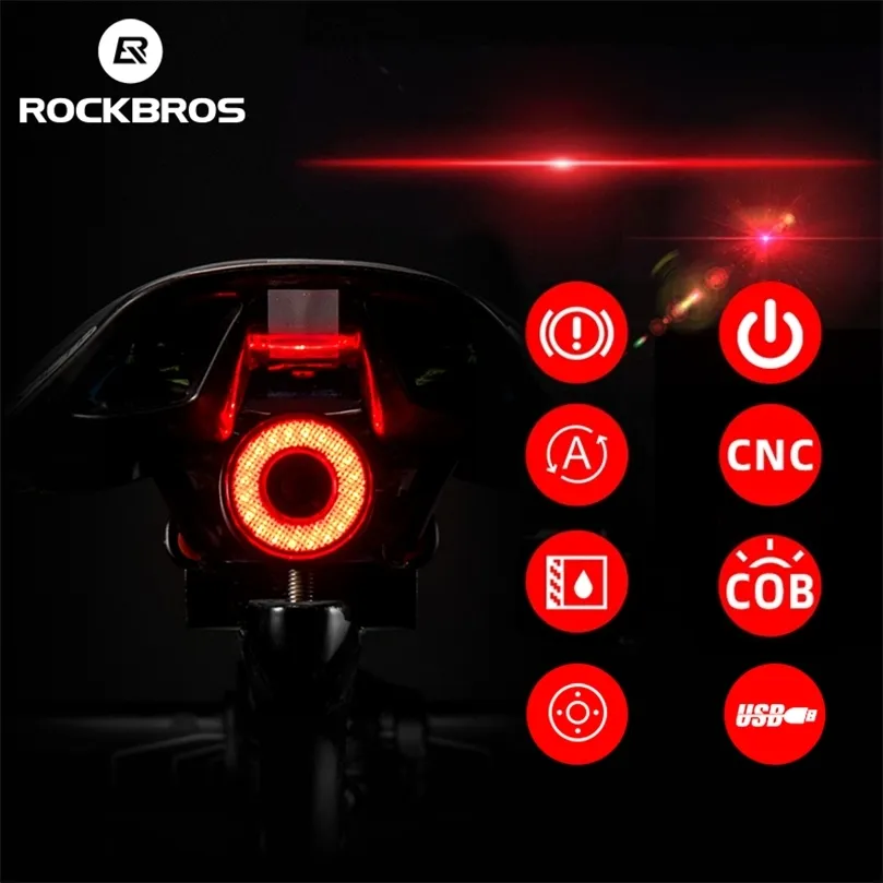 Rockbros Bicycle Smart Auto Brake Sensing Light IPX6 مقاوم للماء LED شحن ركوب الخليط الخلفي إكسسوارات الضوء الخلفي Q5 220721