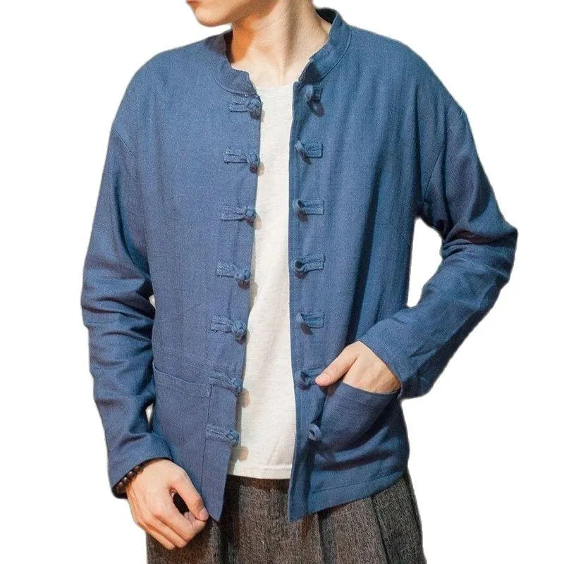 Men's Jackets Men's Cotton Linen Loose Vintage Stand Collar Coat Casual Jacket 2022Men's