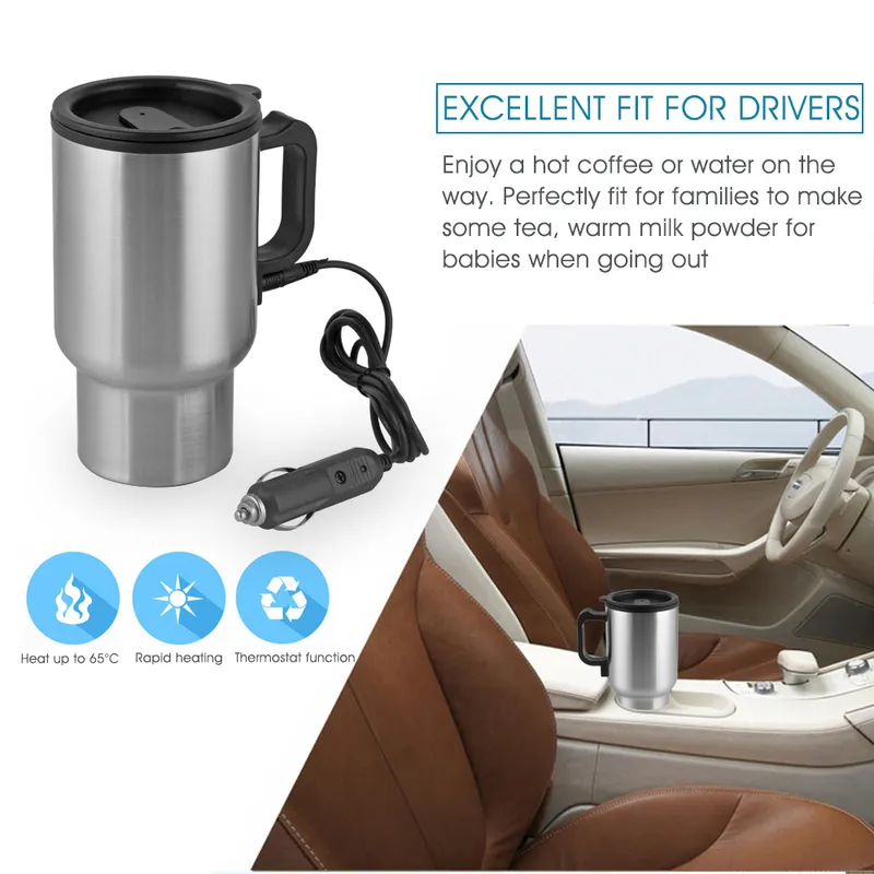 カーカップボトル12V 450mlティーコーヒー給湯器加熱ツール電気ケトルサーマルタバコライタードライビングY200107