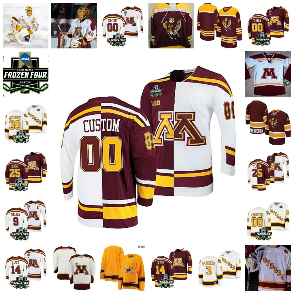 2022 Frozen Four Championship Minnesota Golden Gophers Maglia da hockey cucita personalizzata 6 Mike Reilly 7 Kyle Rau 21 Kyle Okposo 55 Aaron Ness 37 Casey Mittelstadt NCAA