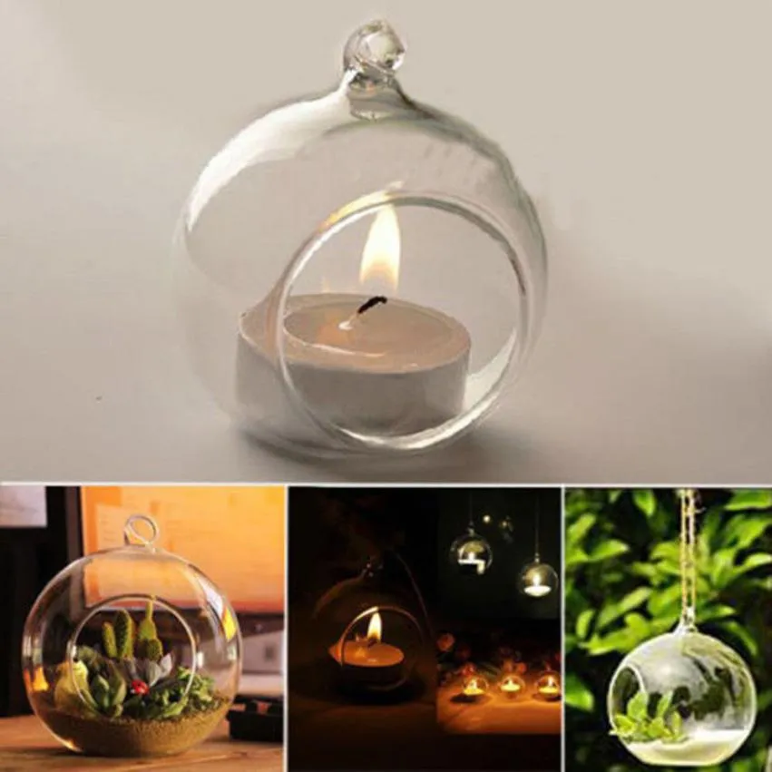 Crystal Glass Hanging Candle Holder Candlestick Home Wedding Party Dinner Decor round glass air plant bubble crystal balls