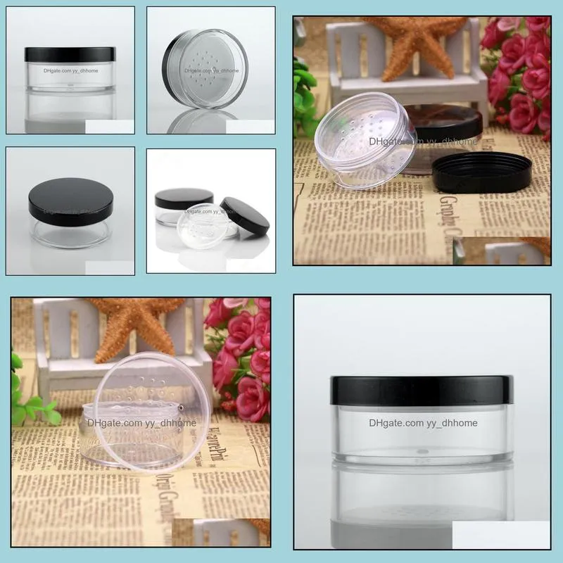 50g 50ml cosmetic loose powder empty jar makeup powder containers case box with sifter black lids sn945