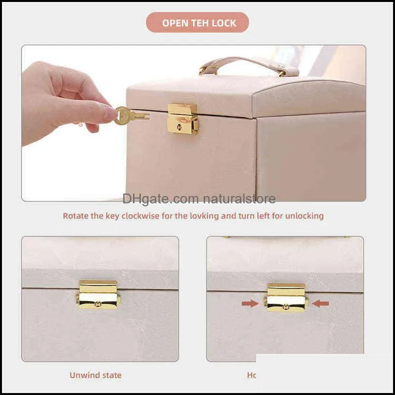 Casegrace Large Jewelry Box Organizer Girls PU Leather Drawer Jewellery Boxes Earrings Ring Necklace Storage Case Casket 220119