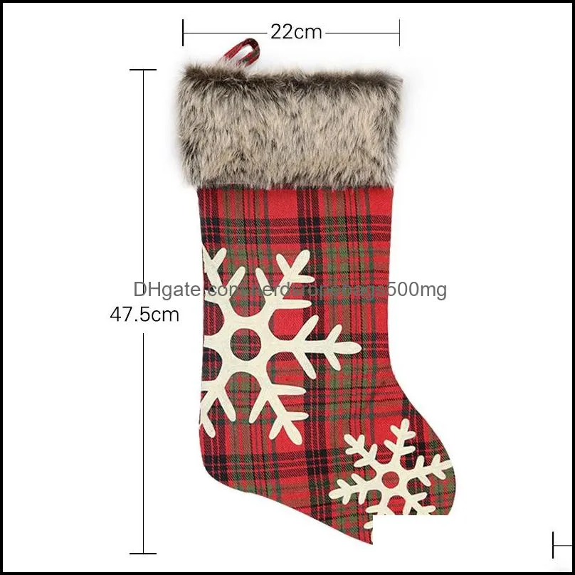 Christmas Stocking Ornaments Snowflake Stripe Red Gift Bag Plush Plaid Fabric Bags Baubles Tree Pendant 9 2xd F2