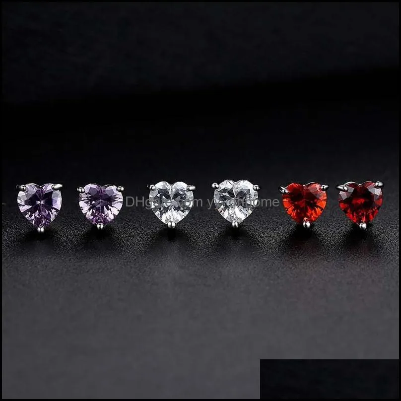 silver heart stud earrings jewelry hot sale crystal earrings for women girl party gift fashion jewellery wholesales free shipping -