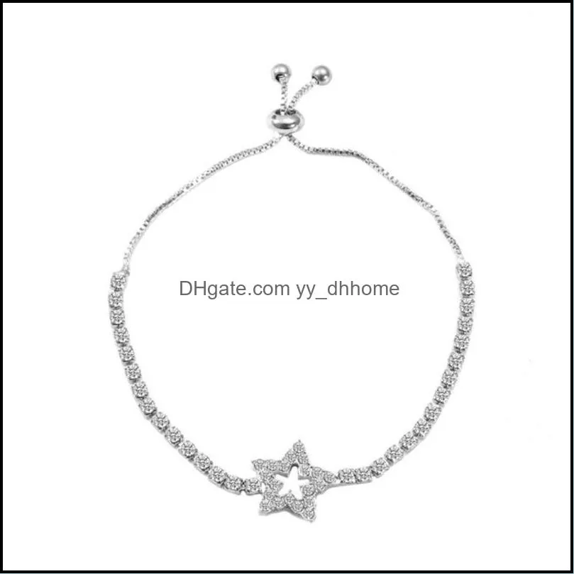 link, chain rhinestone crystal hollow star pendant bracelet for women adjustable initial pulseira friendship wedding jewelry