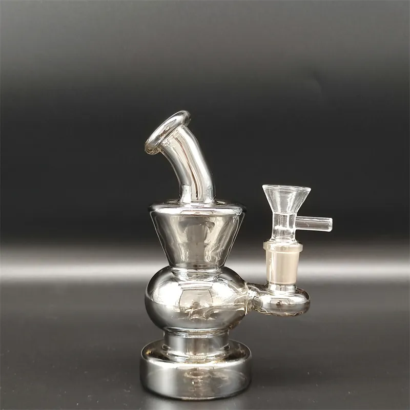 5.9inch Gray mini Glass Water Pipe 14mm male Bowl Hookah Recycler Bong Smoking Tobacco Dry Herb Beaker Ice Catcher