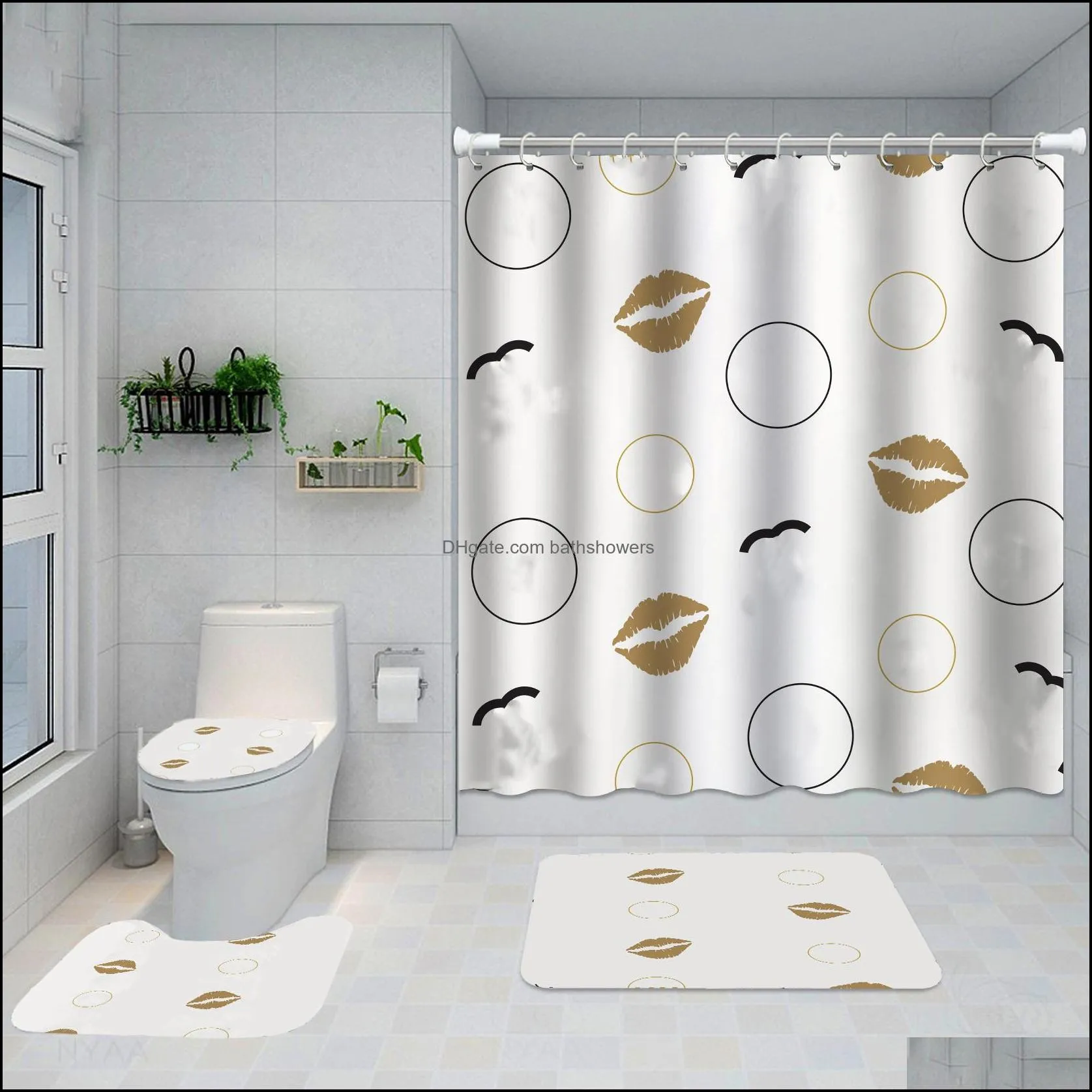 wild print shower curtains sets high-grade four-piece suit bathroom anti-peeping non-slip deodorant bath toilet mats must