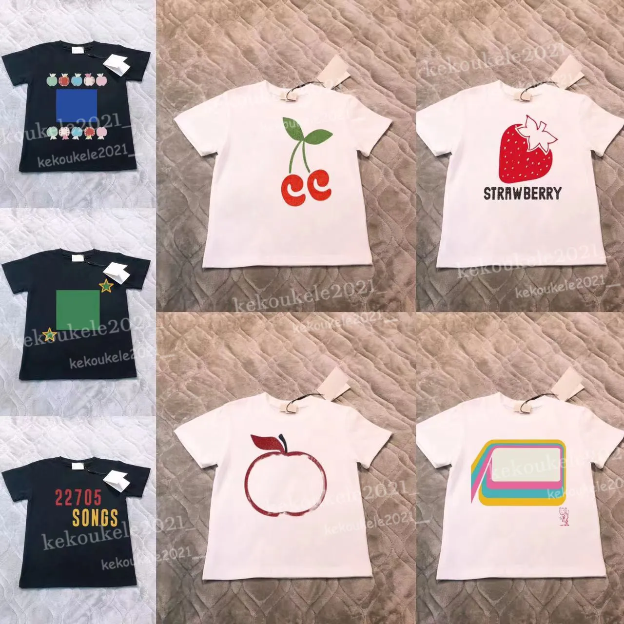 Barn T-shirts Pojkar Flickor Kortärmade Bokstav T-shirt bomull Vuxna och barn Sommartröjor Babytröjor Vit Svart