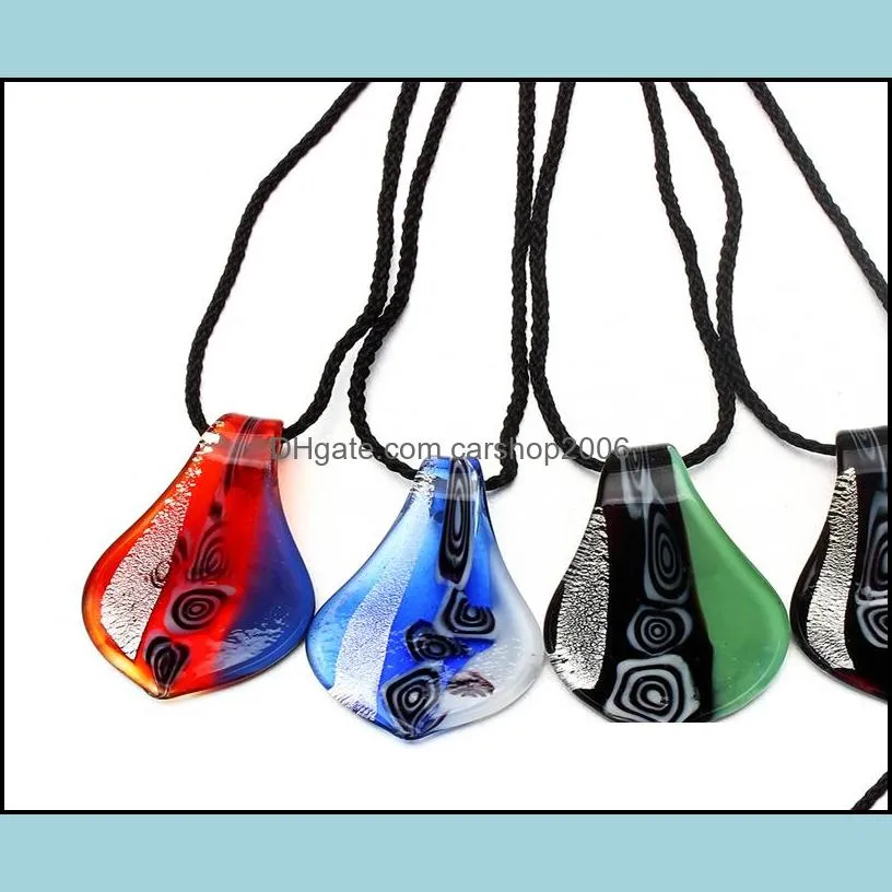 6pcs charming leaf foil lampwork glass pendants murano charms necklace gift mixed color