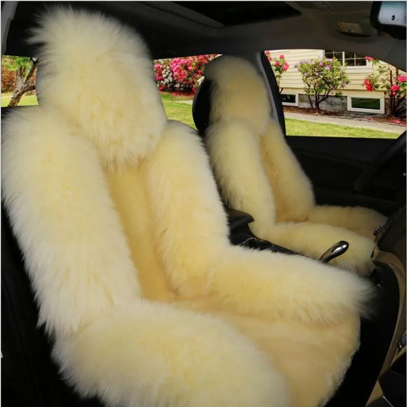 Fundas de asiento de coche 2022 Funda de lana 100% australiana de alta calidad Cojín natural cálido de invierno 1 pieza Frente blanco 250C