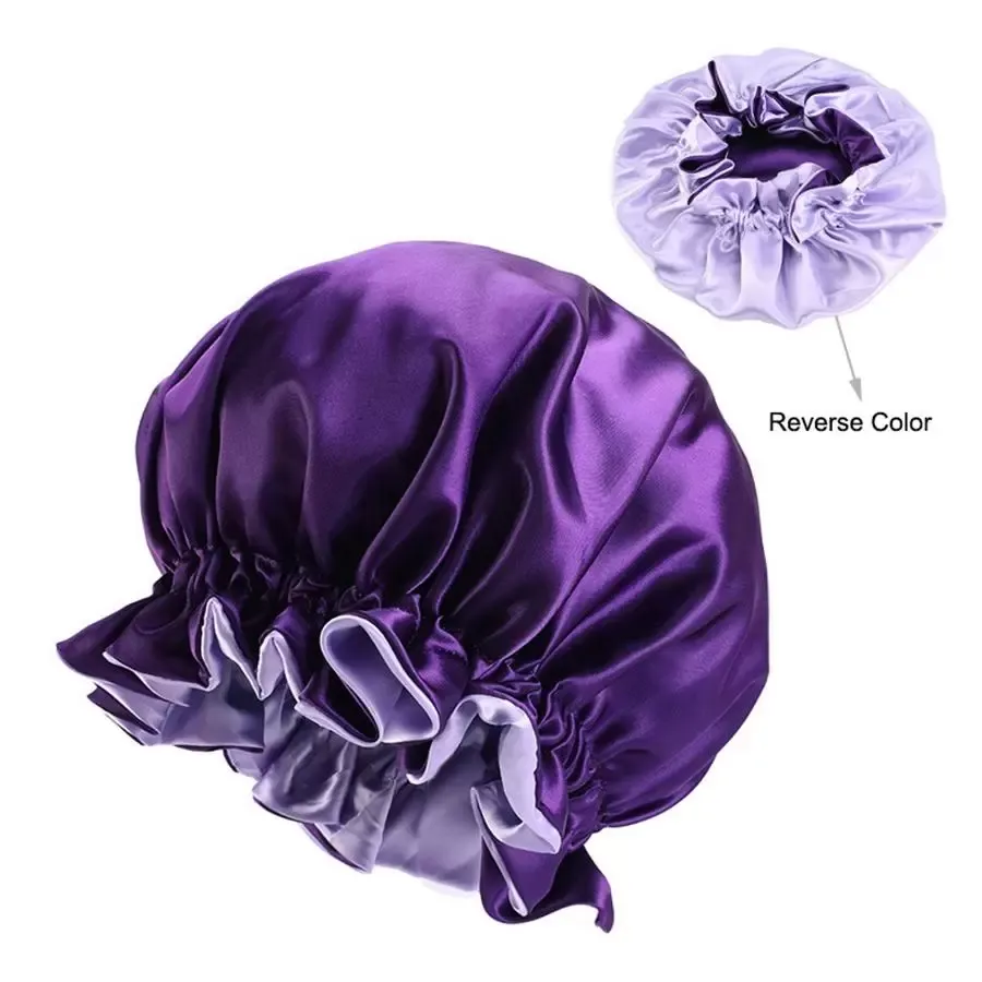 Silk Night Cap Bonnet Double Side Headwear Women Head Cover Sleep Nightcap Satin Bonnet Beautiful Hair Hairdressing Bath Hats