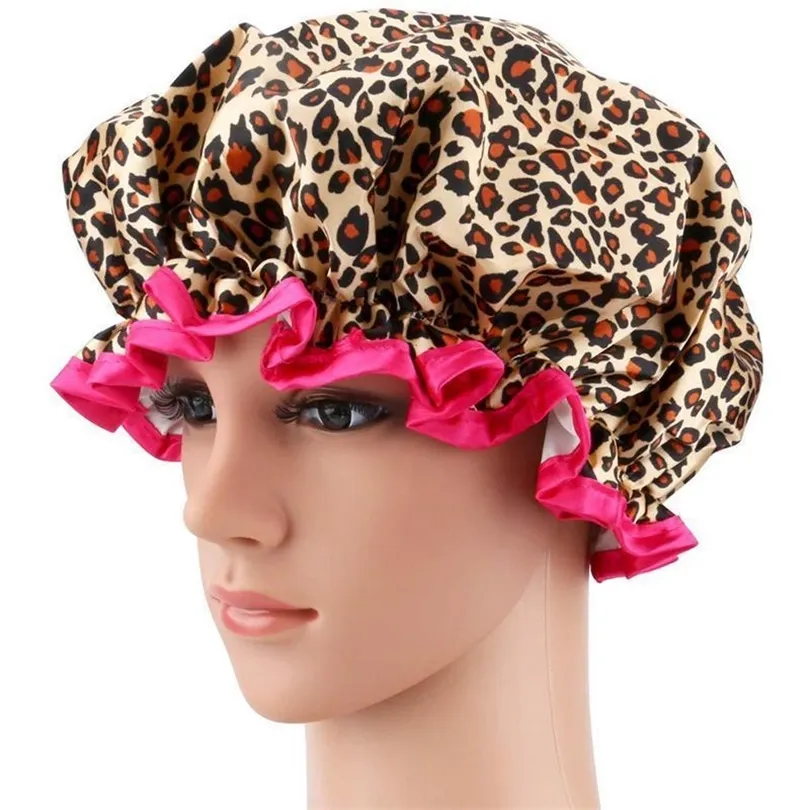 4pcs Shower Caps Waterproof Double Layer Elastic Printed Bathing Caps Hair Protective Caps 200923