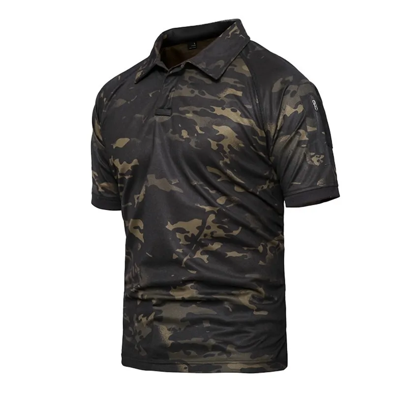 Été Armée Polo Hommes Chemise Militaire Hommes Tactique Combat Polos Respirant Camouflage T-shirt Plus La Taille 5XL 210308