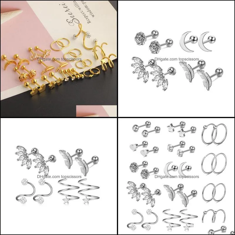 set of 28 pcs 16g stainless steel ear barbell helix tragus cartilage earring set body piercing jewelry for men and women