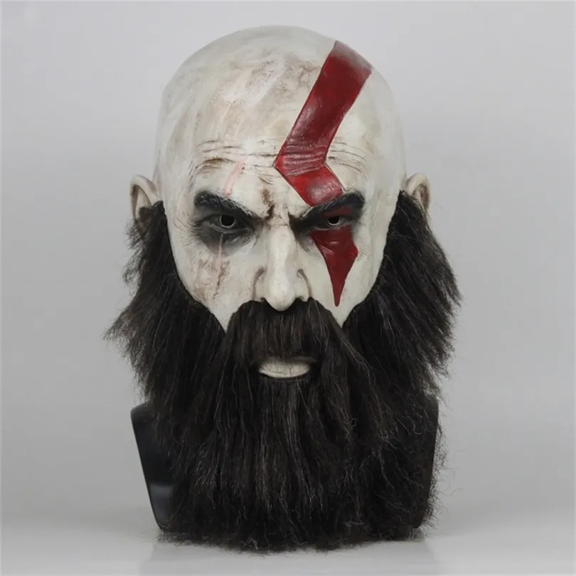 Game God of War 4 Mask с бородой косплей Kratos Lastex Mask Mask Halme Halloween Страшная вечеринка.