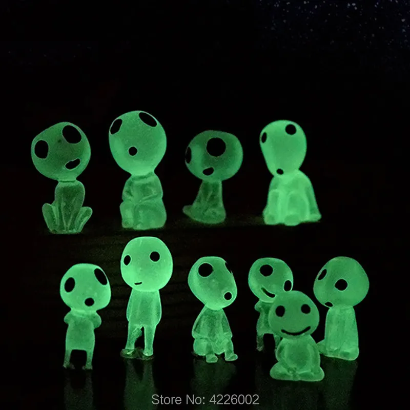 10pcs الأميرة Mononoke Kodama Ghibli anime شخصية الروح الراتنج قزم التوهج في Dark Luminous Colllectible Dolls Dolls Model Toys 220720