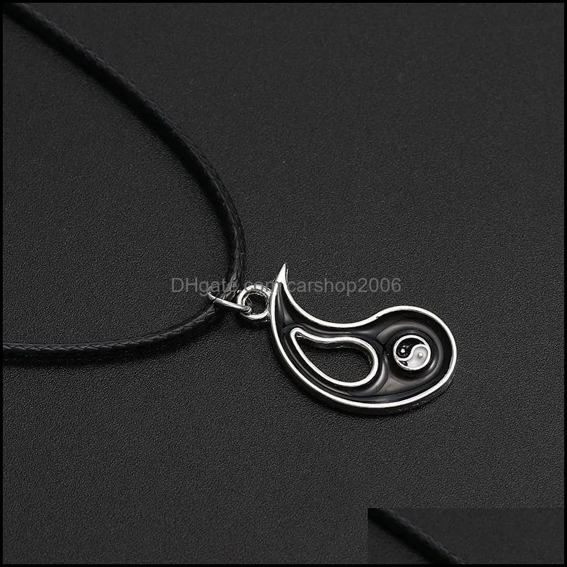 New Black White Couple Pendants Rope Chain Necklaces for Women Men Splice Gossip Tai Chi Yin Yang Necklaces Christmas Valentine Gift