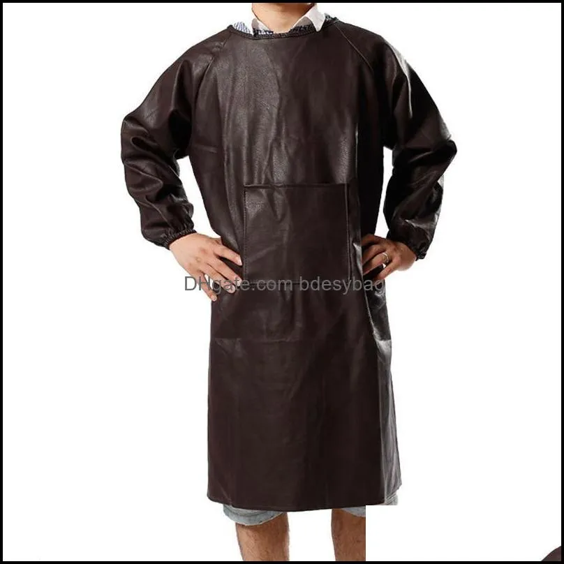 leather long sleeve cooking baking aprons waterproof oil-proof kitchen restaurant aprons for women man cleaning tools