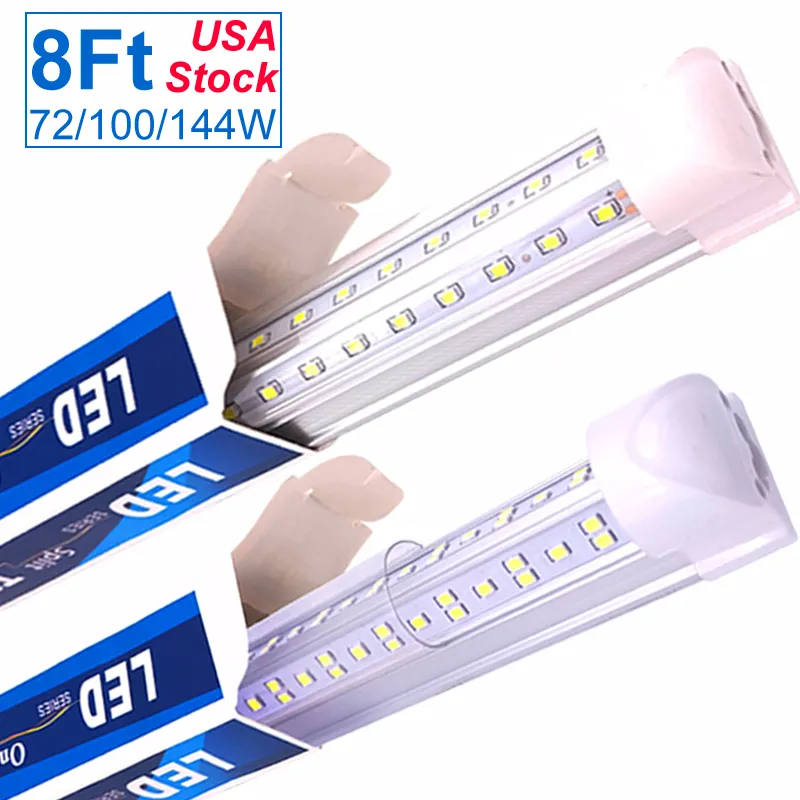 8FT LED Sklep Light Light Tube Fixury 72W 100W 6500K (Super Bright White), 8 stóp T8 Oprawa do garażu, kształt V, wysoka wyjście, z przełącznikiem ON / OFF, wtyczką i odtwarzaniem