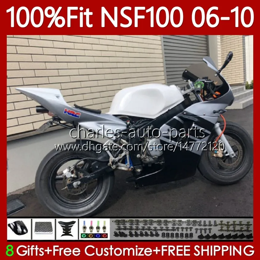 Fiberglass Race Fairings For HONDA NSF100 NSF-100 NSF 100 06 07 08 09 10 Bodywork 116No.63 NS-F100 White black 2006 2007 2008 2009 2010 Glass fiber Injection Mold Body