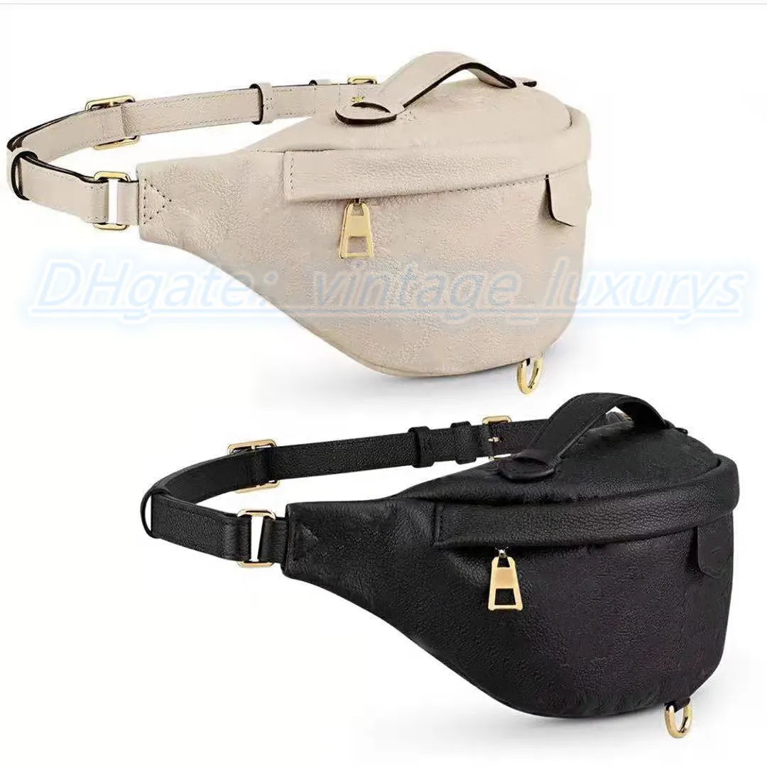 Clássico Bumbag Bolsa de luxo Bolsas de cintura transversais Bumbags designer fanny pack cinto no peito Bolsa de couro de pele descolorida em relevo com número de série Código de data M43644