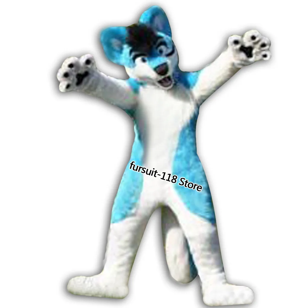 Fursuit Cane Husky a pelo lungo Volpe Lupo Costume mascotte Pelliccia Personaggio dei cartoni animati per adulti Set di cartoni animati per feste di Halloween #082