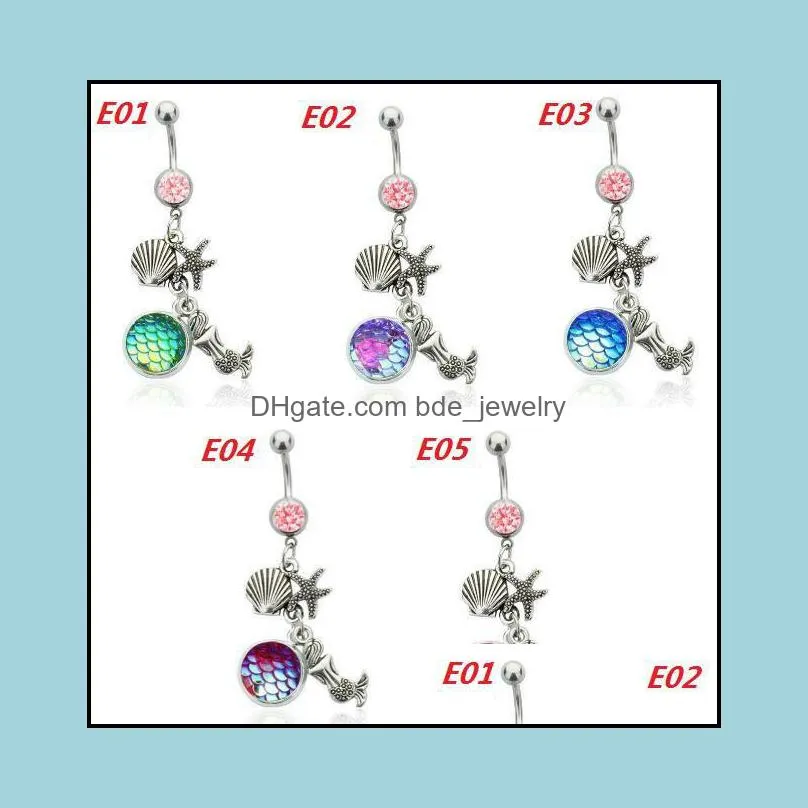 Fashion Mermaid Scale Belly Navel Button Rings Fish Scale Pendant Body Piercing Jewelry For Women Lady