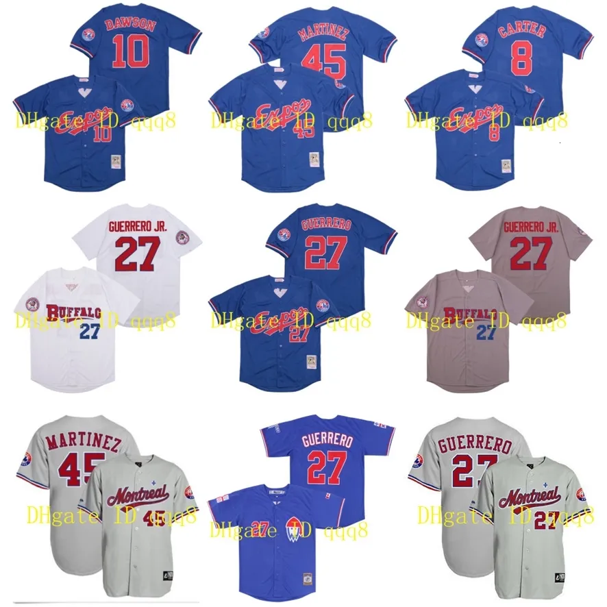 Na85 Buffalo Bisons Montreal Expos Trikot 27 Vladimir Guerrero 8 Gary Carter 10 Andre Dawso 45 Pedro Martinez Blau Grau Weiß Gary Carter