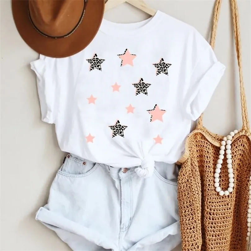 Femme Cartoon Leopard Star Love Letter Trend 90S Fashion Summer Lady Print Tee Graphic t Top Female Tshirts Vêtements Tshirt 220527