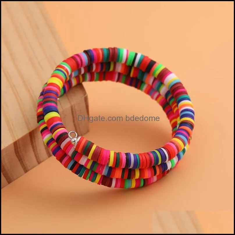 Multicolor Polymer Clay Disc Beads Cuff Bangles For Women Men Fashion Bohemia Adjustable Bracelets Summer Beach Party Jewelry Bangle