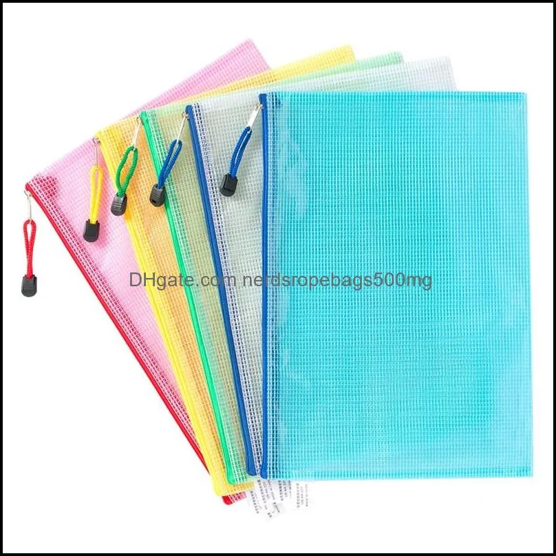 10pcs Portable Thickened File Folder Organizer Bag Mesh Zipper Transparent Files Folders PVC Bags Storage Organizers 189 J2