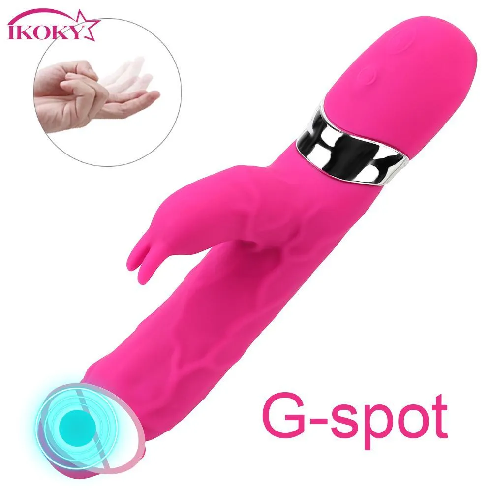 Bunny Vibrator 7-lägen Vattentäta dildos för kvinnor vagina klitoris stimulerande G-plats dubbel stång onani